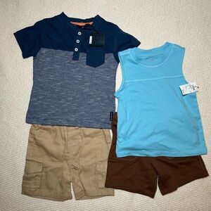 Cat & Jack Set Boys Sz 18m Ben Sherman Toddler Blue Brown Shirt Shorts NEW
